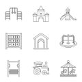 Children rides icons set, outline style