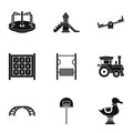 Children rides icons set, simple style