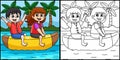 Children Riding a Banana Boat Summer Illustration Royalty Free Stock Photo