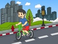 Children riding bicycle on the street cartoon Royalty Free Stock Photo