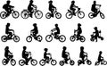 Children riding bicycles silhouettes collection