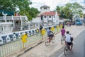 Children riding bicycles on the street