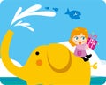 Children riding an elephant sea Royalty Free Stock Photo