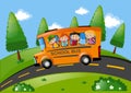 Children riding on school bus in the park Royalty Free Stock Photo