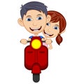 Children riding a scooter cartoon vector illustration