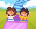 Children on a roller coaster. Vector. Royalty Free Stock Photo