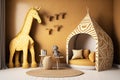 Children room in africa style wall mockup in interior, created with Generative AI technology