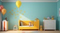 Children room with bright color wall, interior details. Interior Bedroom Design. generative ai Royalty Free Stock Photo