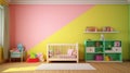 Children room with bright color wall, interior details. Interior Bedroom Design. generative ai Royalty Free Stock Photo