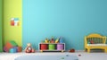 Children room with bright color wall, interior details. Interior Bedroom Design. generative ai Royalty Free Stock Photo