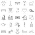 Children room icons set, outline style Royalty Free Stock Photo