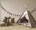 Children room interior scandinavian style with mock up on wall background Royalty Free Stock Photo
