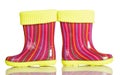 Children rubber boots with fabric inset isolated on white.