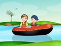 Children on rubber dinghy