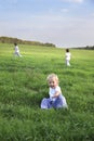 Children run on grass Royalty Free Stock Photo