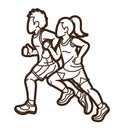 Children Running Boy and Girl Playing Together Exercise Runner Jogging Cartoon Sport Graphic