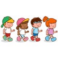 Children running, walking and exercising. Vector illustration