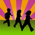 Children running on a coloured background Royalty Free Stock Photo