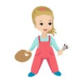 Girl artist with brushes and palette in hand. Vector character Royalty Free Stock Photo