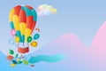 children\'s background with balloon, leaves and multicolored clouds