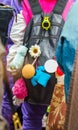 Children`s backpack with toys, Kyoto, Japan. Copy space for text