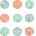 Children's badges, the white lines in pastel pink, blue, green, cool colors, shadow