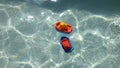 Children's Beach Toy Boats Bright Colored Floating in Clear Wate