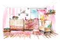 Children`s bedroom. Interior of a room newborn girl. Royalty Free Stock Photo