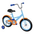 Children`s bicycle with detachable training wheels, orange-blue colors