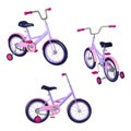 Children`s bicycle with detachable training wheels, pink - purple colors