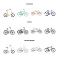 Children`s bicycle, a double tandem and other types.Different bicycles set collection icons in cartoon,black,monochrome Royalty Free Stock Photo