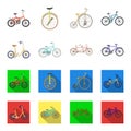 Children`s bicycle, a double tandem and other types.Different bicycles set collection icons in cartoon,flat style vector Royalty Free Stock Photo