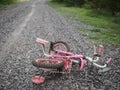 Children`s bicycle stone road. missing children co Royalty Free Stock Photo