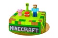 Children`s birthday cake cartoon Minecraft on an isolated background