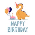 Children\'s birthday card with a dinosaur.