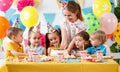 Children`s birthday. happy kids with cake Royalty Free Stock Photo