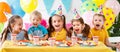 Children`s birthday. happy kids with cake Royalty Free Stock Photo