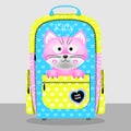 Children`s bright backpack with a cheerful pink cat