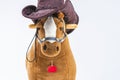 Children`s Brown Plush Toy Horse With Natural Cowboy Stetson. Pl