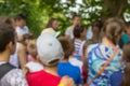 Crowds of children blurred,children`s camp in the summer, children of school age in the camp are blurred background Royalty Free Stock Photo