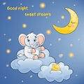 children's card good night. cute elephant sitting on a cloud Royalty Free Stock Photo