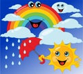 Children's card sun, rainbow, umbrella, cloud