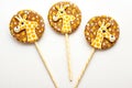 children& x27;s carnival sweet giraffe handmade lollipops with stick on white background
