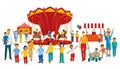 Children\'s carousel with children. Isolated illustration on a white background