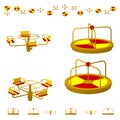 Children`s Carousel or roundabout in different projections from different angles, isometric, flat. Isolated on white background.