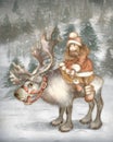 A little girl riding a reindeer