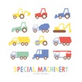 Children\'s cartoon special equipment tractors and excavators set. Royalty Free Stock Photo
