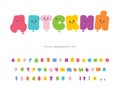 Children s catroon cyrillic font. Funny colorful letters and numbers for kids. Balloon kawaii alphabet for birthday