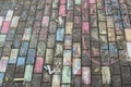 Children's chalk drawings on the pavement