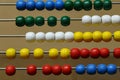 Children`s colorful abacus for counting with multi-colored wooden beads Royalty Free Stock Photo